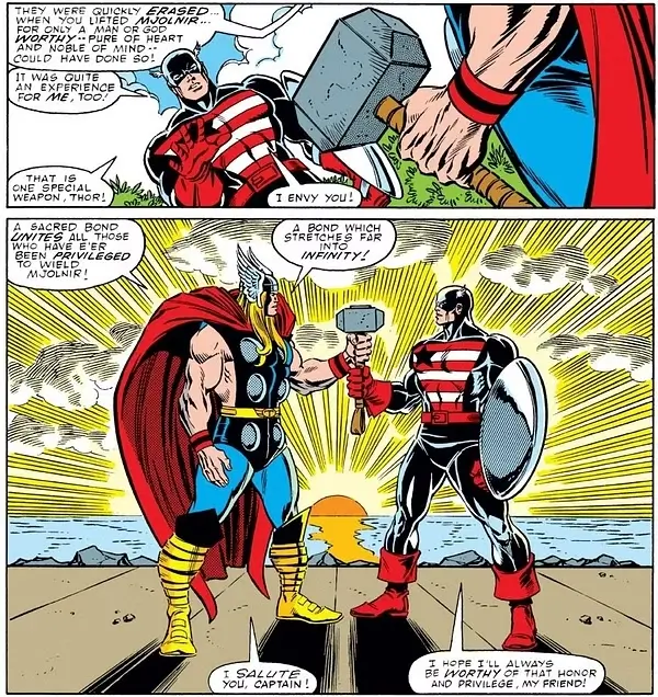 Vingadores: Ultimato - Primeira vez que Capitão América empunha o Mjölnir nas HQs